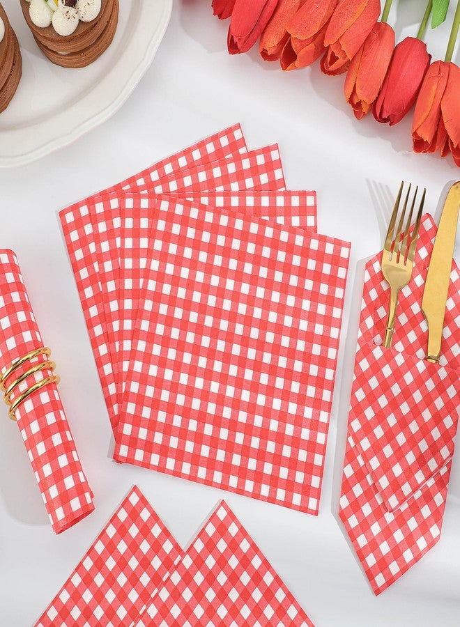 NatNarr 80 Pcs Red Gingham Napkins, 6.5X6.5 Inch Red and White Checkered Napkins Plaid Picnic Napkin Gingham Party Supplies for BBQ, Bar, Birthday - Image 3